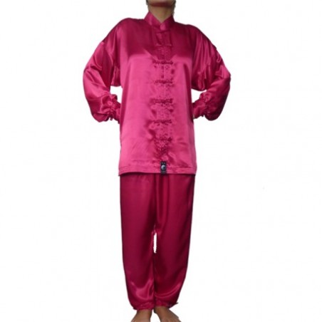 TENUE TAI CHI FUSHIA en satin de soie