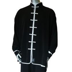 VESTE TAICHI QI GONG soie mélangée NOIR LISERET IVOIRE