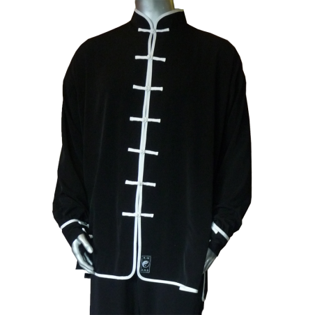 VESTE TAICHI QI GONG soie mélangée NOIR LISERET IVOIRE
