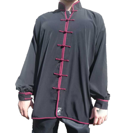 VESTE TAICHI QI GONG soie mélangée NOIR LISERET BORDEAUX